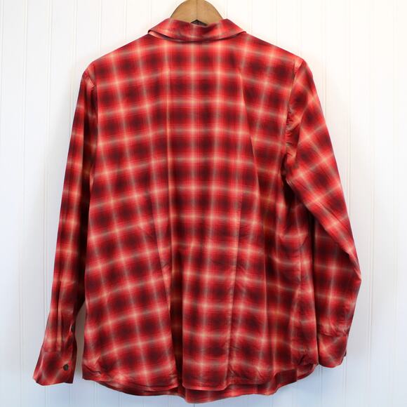 Talbots Woman Size 14W Plaid Blouse Ruffle Front Red Beige Plaid Prairie Modest - Picture 2 of 7